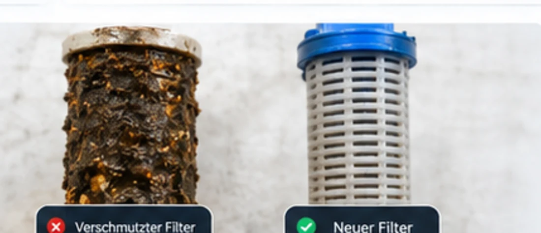Vergleich eines stark verschmutzten und eines neuen Wasserfilters
